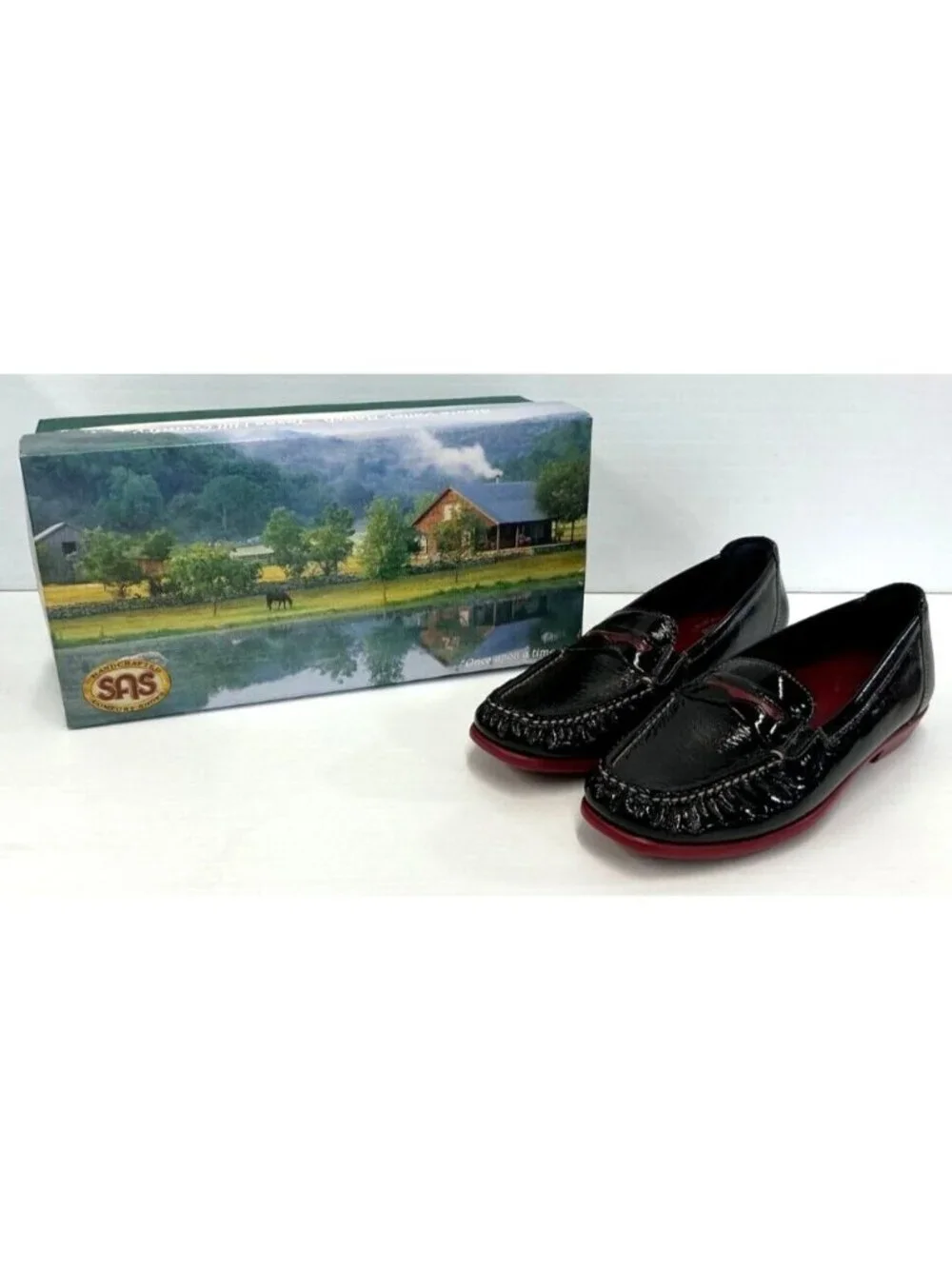SAS Penny J Womens Size 10 N Shoes Black Rouge Patent Leather Slip-On Loafers